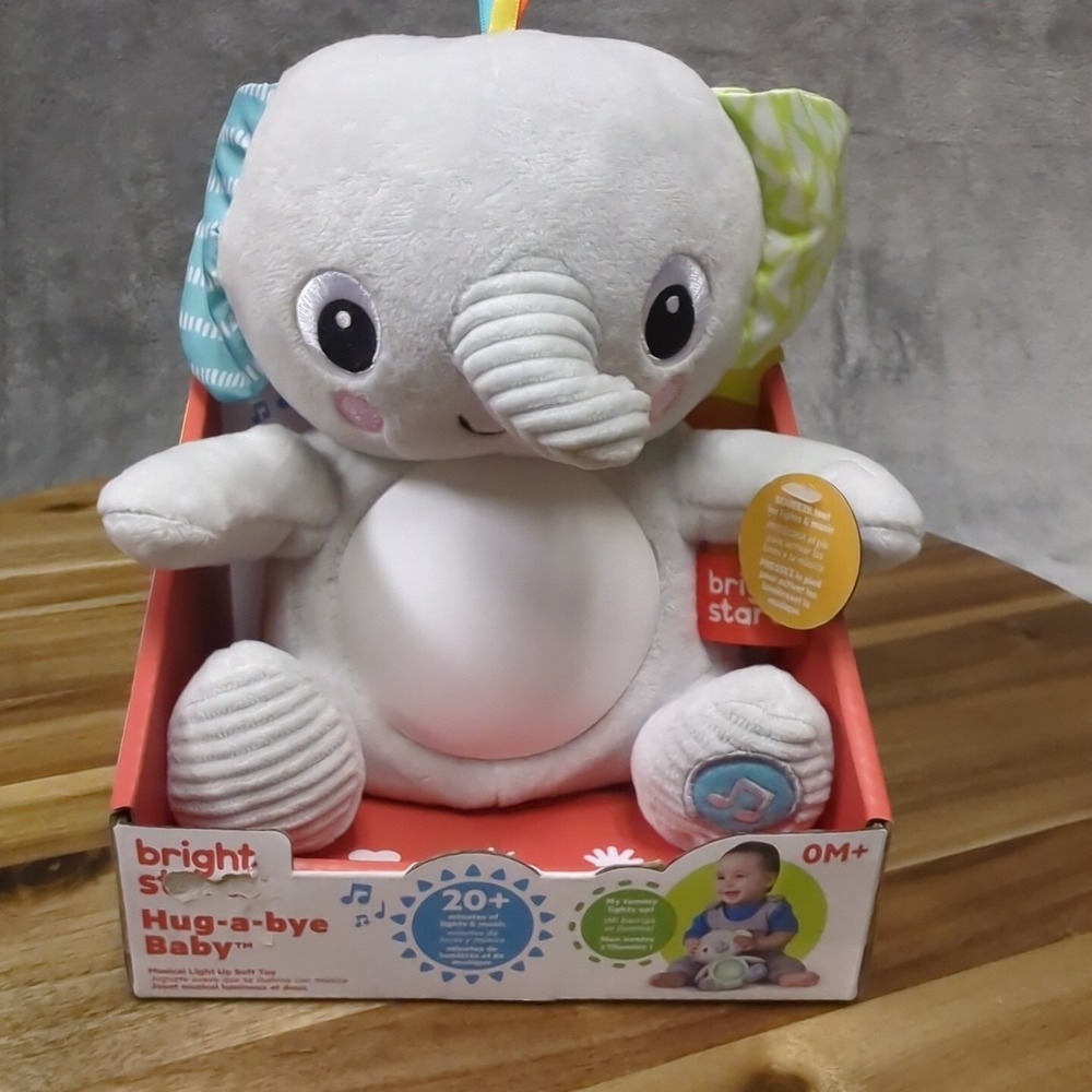 Bright Starts Hug-a-Bye Baby Elephant Stuffed Animal Musical‎ Light Up Soft Toy